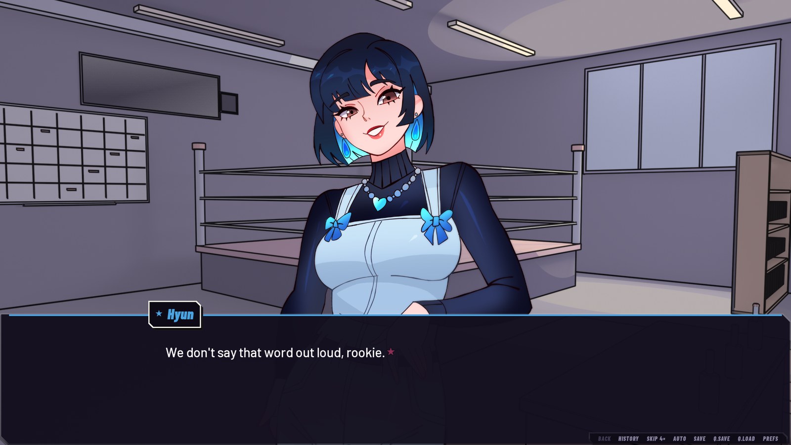 Hyun at Cinder Gym, mid-dialogue: 'We don't say that word out loud, rookie.'