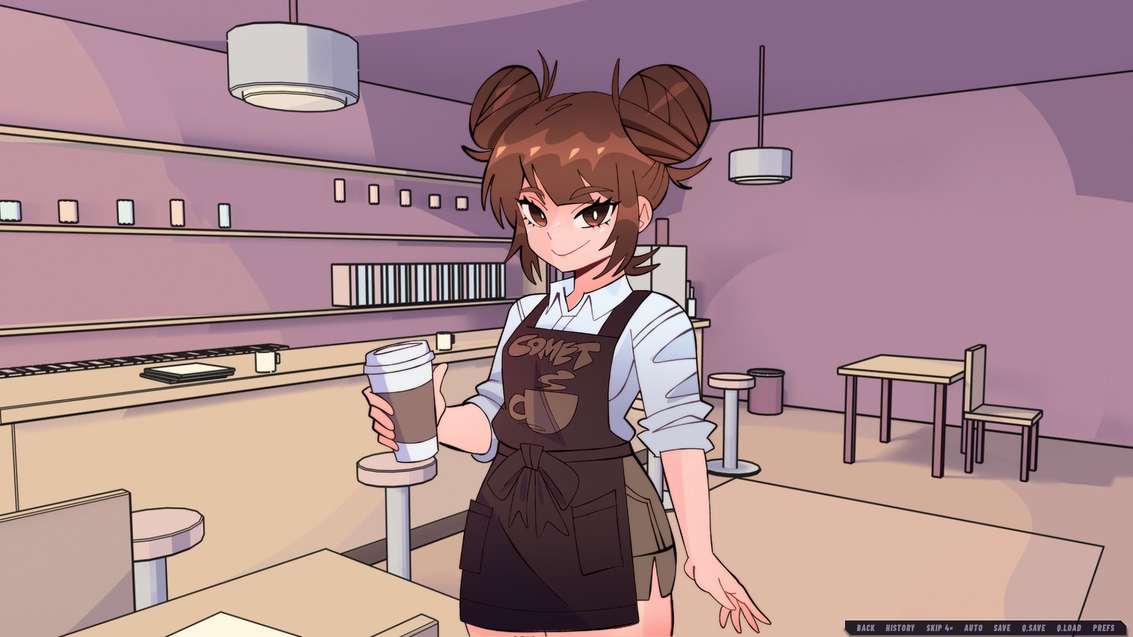 Sana, Café Comet's closing-shift barista, a cup already poured at the counter